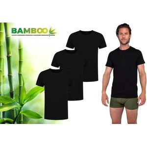 Bamboo - T-Shirt Heren - Ronde Hals - 3 Stuks - Zwart - XXL - Bamboe Ondershirt Heren - Extra Lang - Anti Zweet T-shirt Heren