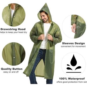 2-pack regenponcho voor volwassenen, herbruikbare waterdichte regenjas met capuchon en mouwen, lichtgewicht EVA transparante regenkleding