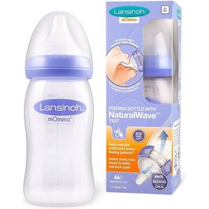 Lansinoh Baby Bottle with NaturalWave Teat (240 ml), Anti-colic, Plastic 100% BPA & BPS free, medium flow , purple 240 ml