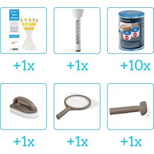 Spa Onderhoudsset - Startersset - Onderhoud Spa - bevat Schoonmaaksets - Testrips - Thermometer en Filters - Spa Onderhoud Startersset - Onderhoud voor Spa - Geschikt voor alle type Spa's (4-delig)