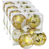 16x stuks gedecoreerde kerstballen goud kunststof diameter 8 cm - Kerstboom versiering