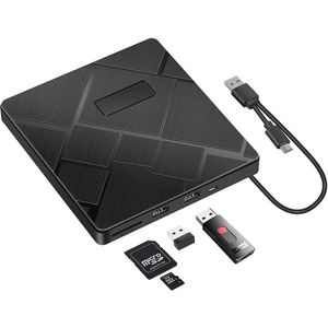 Externe CD DVD driver USB 3.0 & type C dvd-drive CD DVD RW-brander met SD TF-kaartlezer draagbare 2 USB-poorten drive voor laptop desktop Mac iOS MacBook Windows-10-8-7-XP-Vista-Linux met snelheid van 5 Gbps.