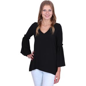 Zwarte elegante blouse met lange mouwen en klokkend model, John Zack