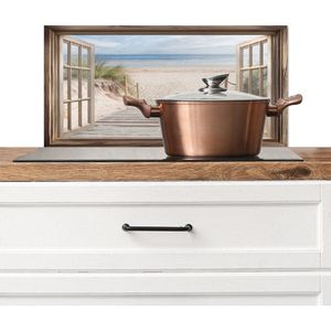 Spatscherm keuken 70x30 cm - Kookplaat achterwand Doorkijk - Strand - Duinen - Pad - Landschap - Muurbeschermer - Spatwand fornuis - Hoogwaardig aluminium