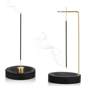 2-in-1 handgemaakte houten ronde basis wierookstokjeshouder - modern design - kegelspoel - 9-gaats wierookhouder - thuiskantoor yoga meditatie - zwart