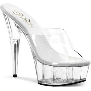 Delight-601 peeptoe pump with pleatform white clear - (EU 42,5 = US 12) – Pleaser