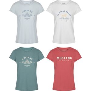 Mustang Dames T-Shirt 4 Pack O-Neck slim fit Veelkleurig L Ronde Hals Volwassenen Opdruk Print Shirts