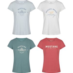 Mustang Dames T-Shirt 4 Pack O-Neck slim fit Veelkleurig S Ronde Hals Volwassenen Opdruk Print Shirts