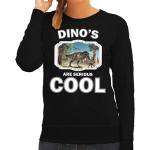 Dieren dinosaurussen sweater zwart dames - dinosaurs are serious cool trui - cadeau sweater t-rex dinosaurus/ dinosaurussen liefhebber XL