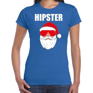 Fout Kerstshirt / Kerst t-shirt Hipster Santa blauw voor dames- Kerstkleding / Christmas outfit M
