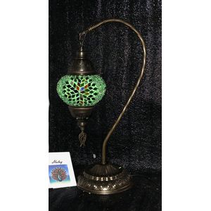 Handgemaakte Turkse groene tafellamp in glas met kleurrijke mozaïekstenen - Oosterse sferen nachtlamp ca. 45cm