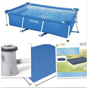 Intex Frame Pool - Opzetzwembad - 260 x 160 x 65 cm - + filterpomp - + afdekzeil - + grondzeil.