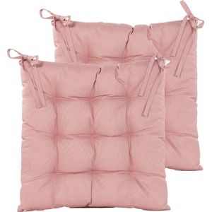 Anna's collection Stoelkussen gewatteerd - 2x - oud roze - 38 x 38 cm - binnen/buiten