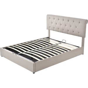 Merax Antiek Blauw Bed met Verstelbaar Hoofdeinde en Opbergruimte