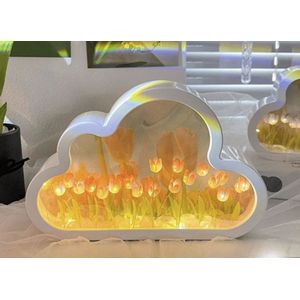 Gemaakt Wolk Tulp Spiegel Lamp - Geel | Already Made Cloud Tulip Flower Night Light Mirror Lamp - Yellow