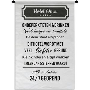 Wandkleed Moederdag - 12 mei Moederdag cadeau met tekst - Hotel Oma altijd open Wandkleed katoen 120x180 cm - Wandtapijt met foto XXL / Groot formaat!