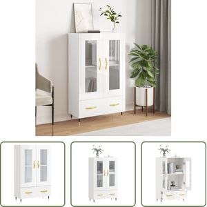 The Living Store Hoge kast - Buffetkast - 69.5 x 31 x 115 cm - Hoogglans wit