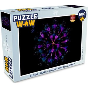 Puzzel Bloem - Paars - Blauw - Macro - Zwart - Legpuzzel - Puzzel 500 stukjes