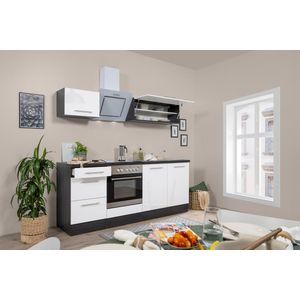 Goedkope keuken 210  cm - complete keuken met apparatuur Amanda  - Eiken grijs/Wit - soft close - keramische kookplaat  - afzuigkap - oven  - spoelbak