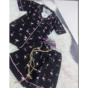 Dames Pyjama- Luxe Pyjamaset- Nachtkleding- Homewear- Korte Mouw / Korte Broek Zwart Maat L