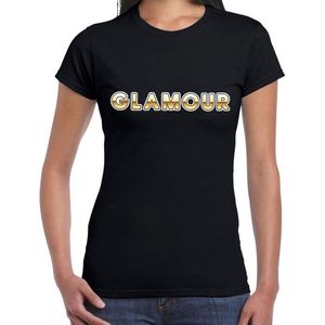 Glamour t-shirt voor dames - zwart met gouden letters - feest shirt / outfit S