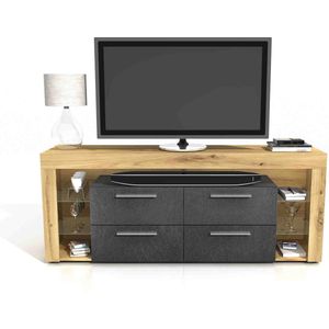 TV-meubel Enrico Antraciet - Artisan Eiken - Breedte 180 cm - Hoogte 72.7 cm - Diepte 41.3 cm - Met lades - Met planken - Zonder deuren