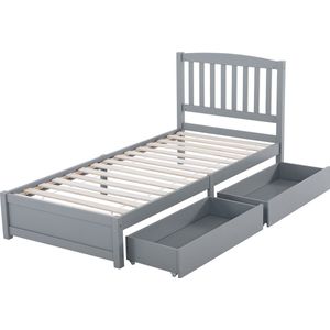 Merax Eenpersoonsbed 90x200 cm - Bed met Opbergruimte - Twee laden - Grijs