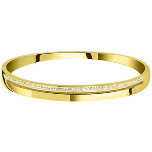 Lucardi Dames Armband bangle wit kristal - Staal - Armband - Cadeau - Stijlvol - Goudkleurig