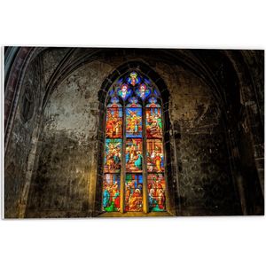 WallClassics - PVC Schuimplaat- Glas-in-lood Raam in de Notre-Dame Kerk - 60x40 cm Foto op PVC Schuimplaat
