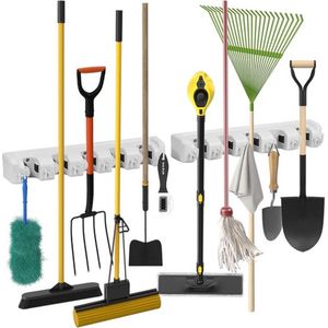 Set van 2 gereedschapshouders voor tuingereedschap met 6 uitklapbare haken, gereedschapshouder, bezemhouder van kunststof, 44,5 cm, houder voor maximaal 11 apparaten