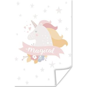 Poster Eenhoorn - Quote - Magie - Roze - Meisjes - Baby - Meiden - 120x180 cm XXL - Poster Babykamer