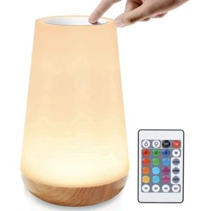USB Oplaadbaar Nachtlampje Met Afstandsbediening, Wit Warm licht en 13 RGB kleuren - Wake-up Light - Sfeerlamp - LED verlichting - Leeslamp - Tafellamp - Bedlamp voor Baby, Kinderen & Volwassenen - Dimbaar - Touch Control - 15CM
