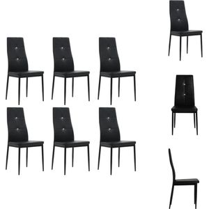 vidaXL Eetkamerstoelen - 6 stuks - zwart kunstleer - houten frame - stalen poten - 43x43.5x96cm - Eetkamerstoel