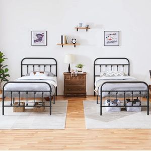 Moderne metalen eenpersoonsbed, zwart 90x200 cm, met lattenbodem en hoog hoofdeinde
