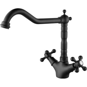 AquaTrimo Windsor klassieke keuken nostalgische keukenkraan met haakse uitloop mat zwart 21WS7531SW