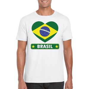Brazilie hart vlag t-shirt wit heren XL