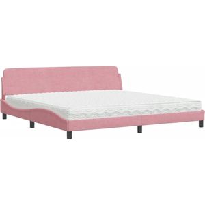 vidaXL-Bed-met-matras-fluweel-roze-200x200-cm