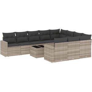 vidaXL Loungeset 11-delig - Poly Rattan - Lichtgrijs Loungebank - Tuinbank - Lounge Set - Ratan Meubel - Buitendecoratie