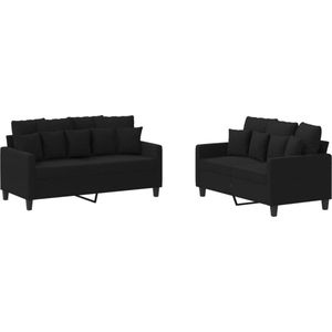 vidaXL Loungeset 2-delig - Zwart - Inclusief kussens Loungeset - Bankstel - Buitenmeubilair - Tuinlounge - Zwarte Lounge Set