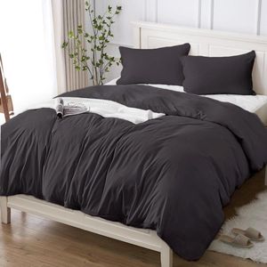 Dekbedovertrek Tweepersoonsbed 100% Katoen 240 x 220 cm - Premium Beddengoedset 150 g/m² - Donkergrijs - Oeko-Tex dekbedovertrek 240 x 220 katoenen
