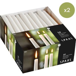 SPAAS Kaarsen - Witte Festilux Tafelkaarsen 23/250 mm - 100 Stuks Lange Kaarsen - Dinerkaarsen - Wit - ± 8 Branduren - Voordeelverpakking
