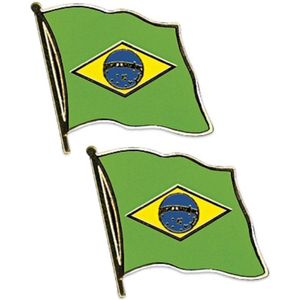 2x stuks pin speldje broche vlag Brazilië 20 mm - Landen supporters artikelen