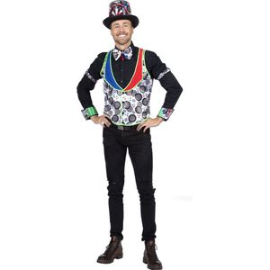 Wilbers & Wilbers - Dart Kostuum - Darts Gilet Barney Man - Zwart / Wit - Maat 58 - Carnavalskleding - Verkleedkleding