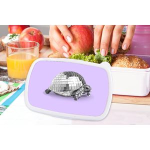 Broodtrommel Wit - Lunchbox - Brooddoos - Schildpad - Discobal - Disco - Dier - Paars - 18x12x6 cm - Volwassenen