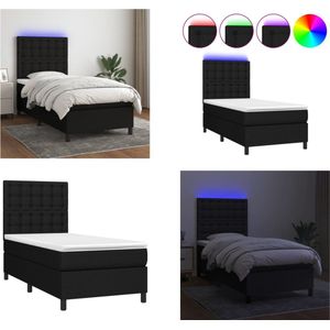 vidaXL Boxspring met matras en LED stof zwart 90x200 cm - Boxspring - Boxsprings - Bed - Slaapmeubel