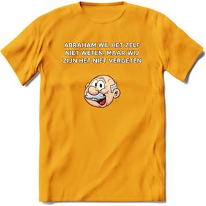 Abraham wil het zelf niet weten T-Shirt | Grappig Abraham 50 Jaar Verjaardag Kleding Cadeau | Dames – Heren - Geel - XXL
