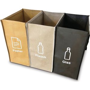 Afvalscheidingssysteem met 3 compartimenten voor het recyclen van glasafval, oud papier, plastic, enz. | Grote opvangbakken voor afvalopslag in de keuken