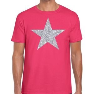 Zilveren ster glitter t-shirt roze heren - shirt glitter ster zilver M