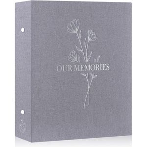 Fotoalbum 10x15 400, linnen OUR MEMORIES insteekalbum voor portretformaat foto's grijs