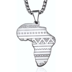 ICYBOY 18K Afrikaans Ketting met Afrika Map Pendant Verguld Zilver [SILVER-PLATED] [ICED OUT] [24 INCH - 60CM] - Gold Plating African Punk Style Africa Map Necklace